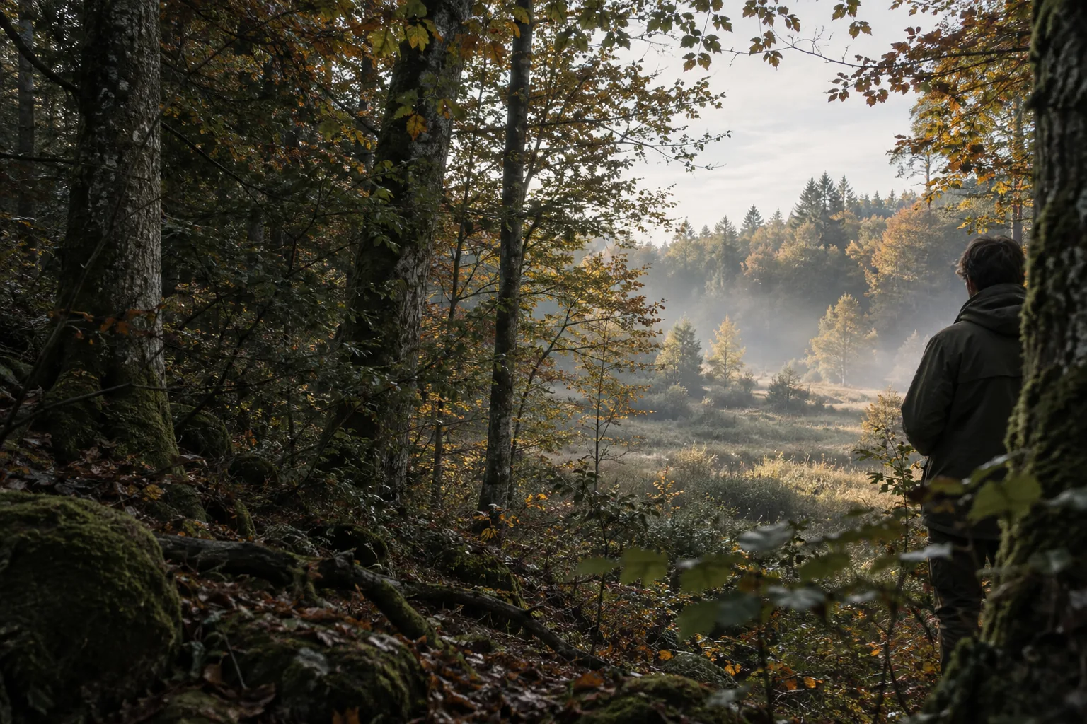 Un observateur en lisière de forêt, illustration d’ambiance