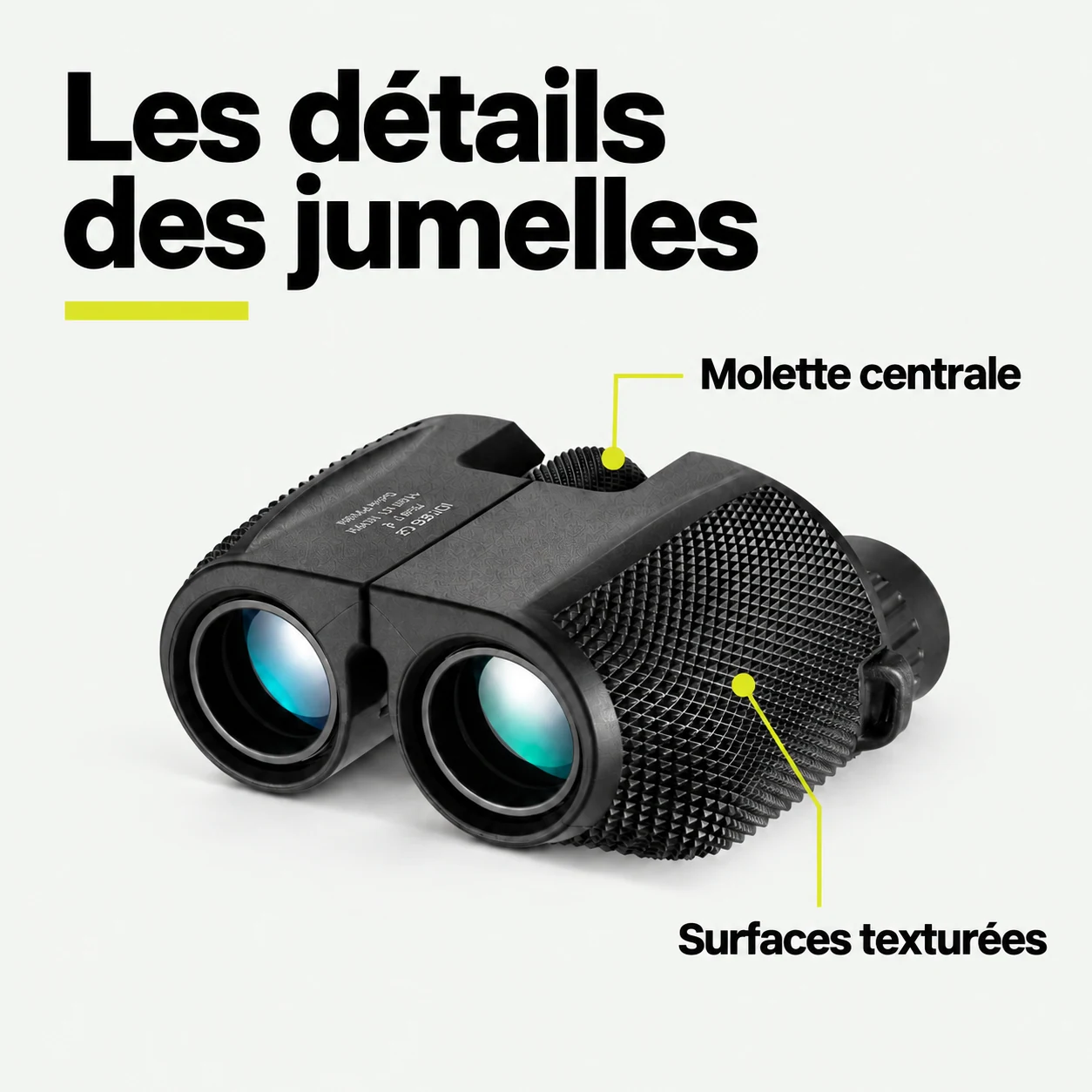Jumelles compactes à molette centrale — Les détails des jumelles : Molette centrale, Surfaces texturées